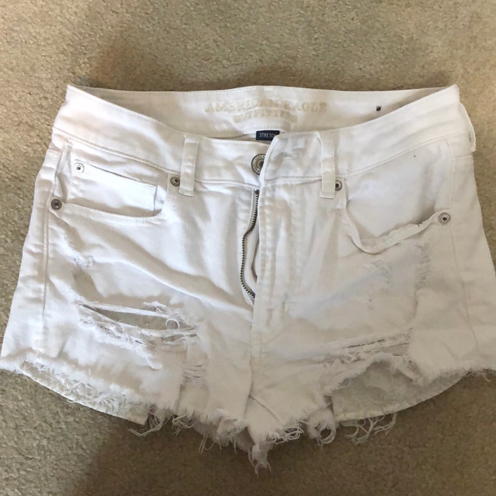 High rise white jean shorts